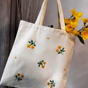 Embroidered floral tote bag