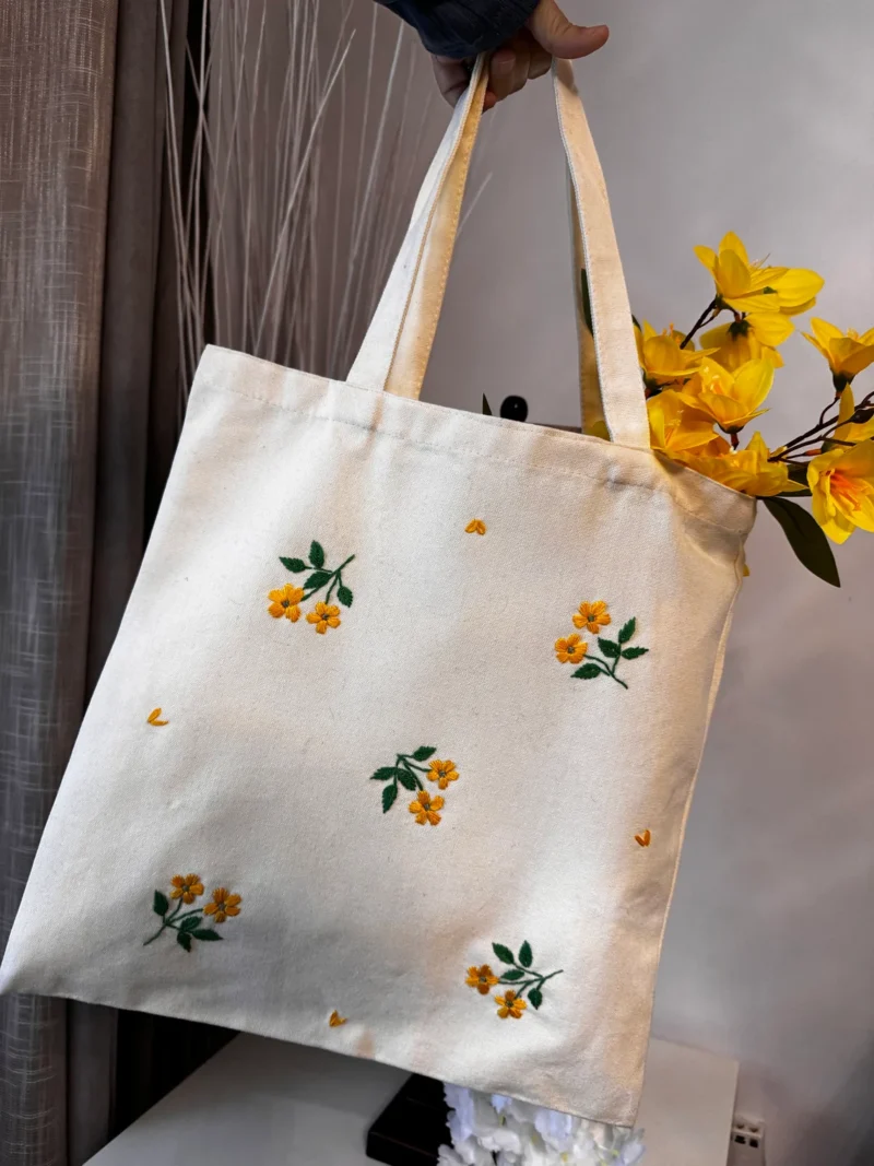 Embroidered floral tote bag