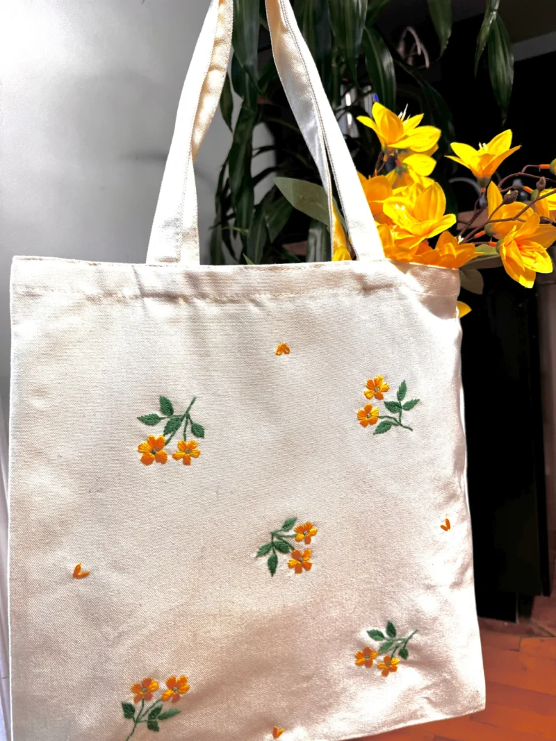 Embroidered floral tote bag