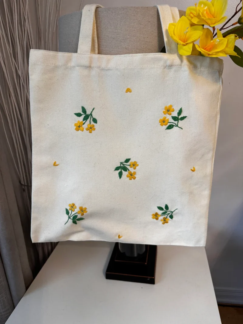 Embroidered floral tote bag