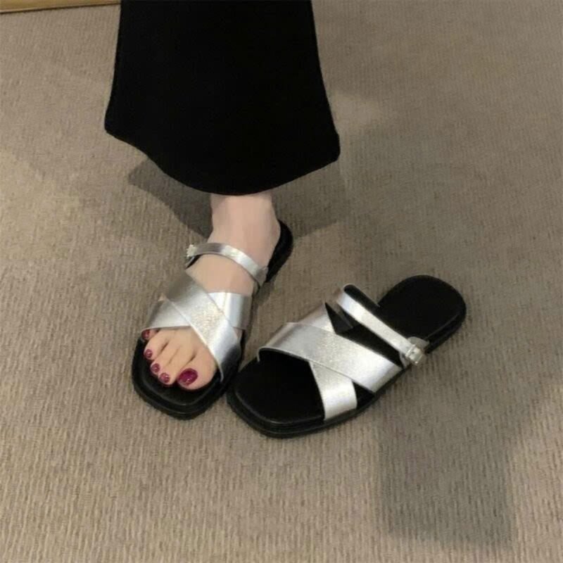 Stacked sandals straps Women's Flat